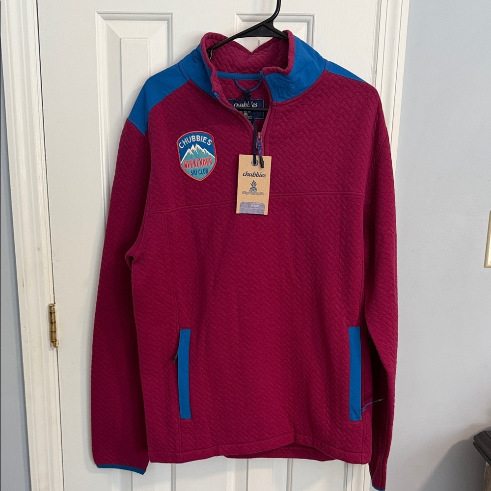 Chubbies Burgundy Pullover with Bright Blue Accents